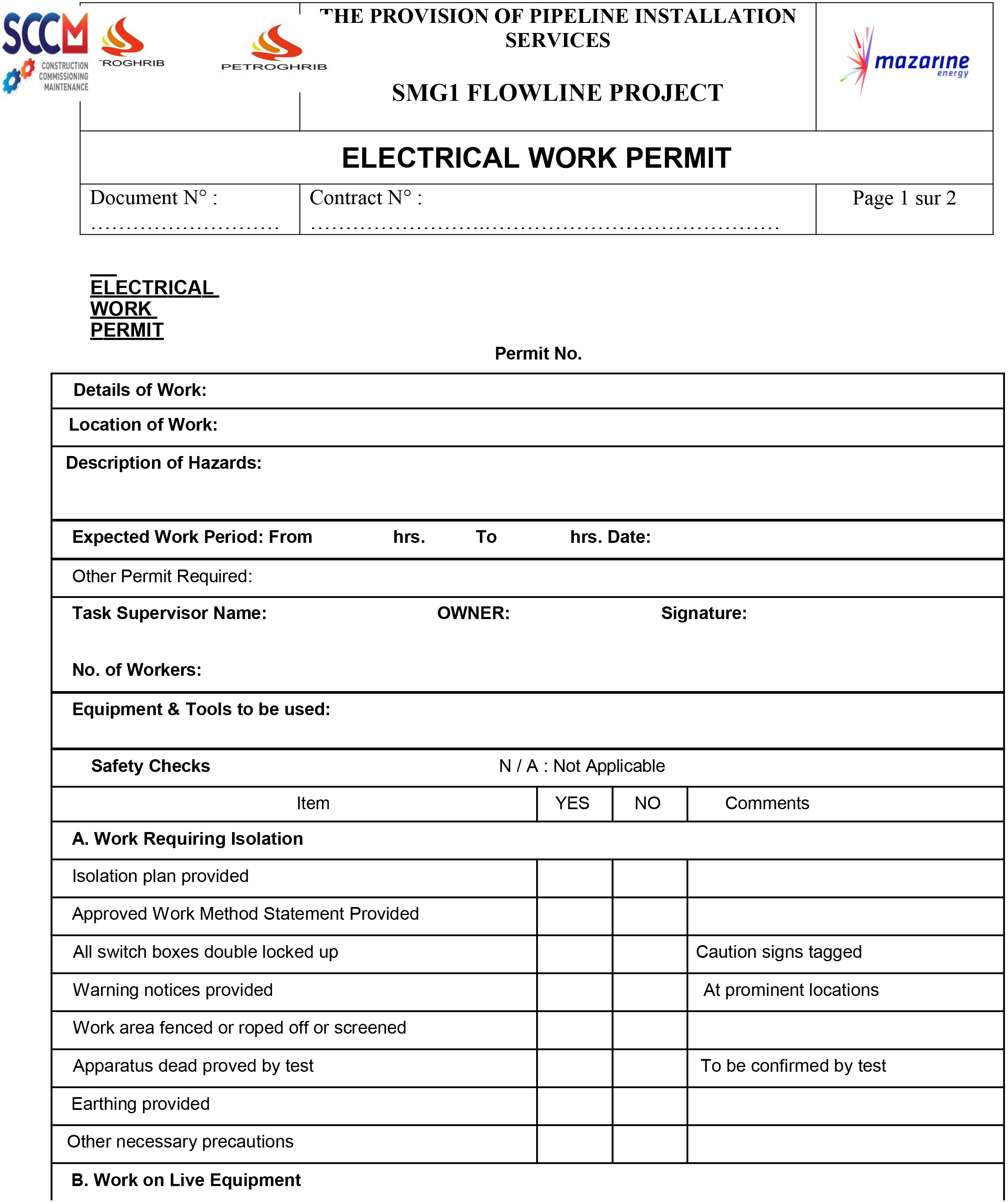 Construction commissioning maintenance electrical work permit
